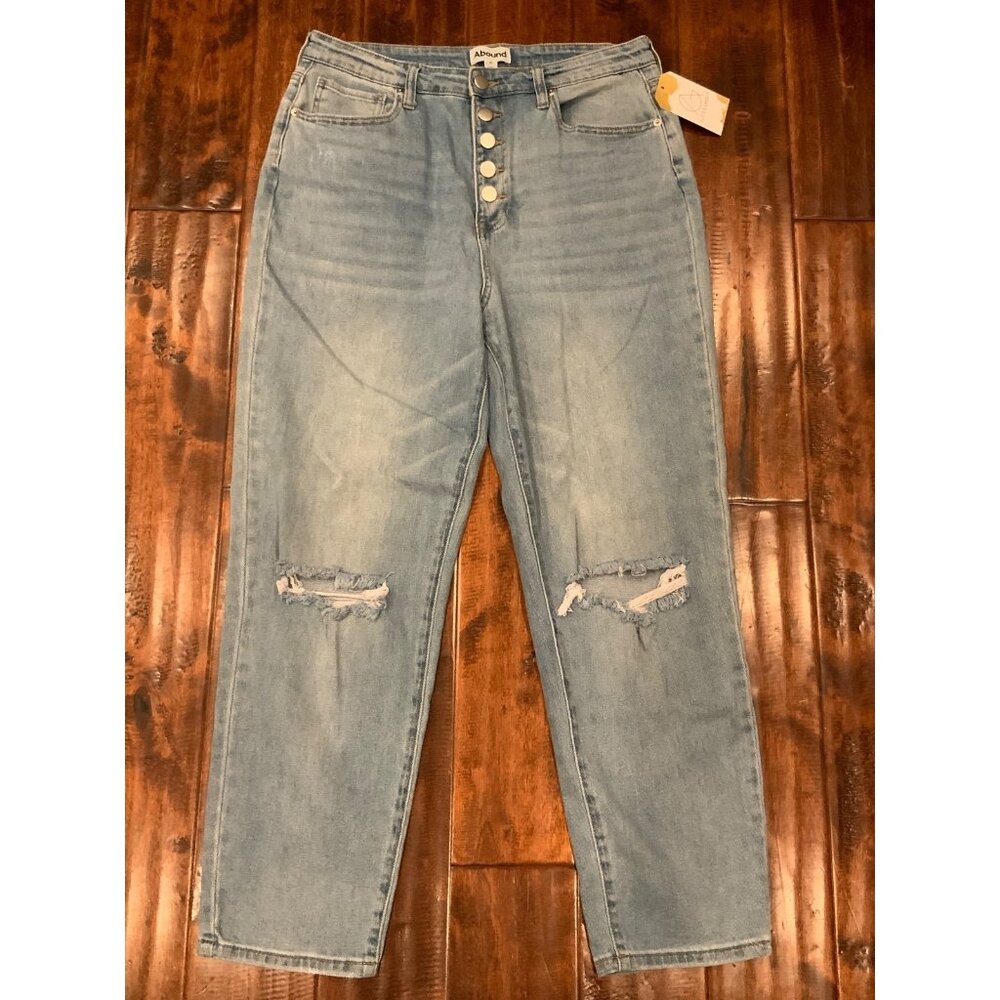 Abound Light Wash Distressed Boyfriend Straight Blue Denim Jeans, Size 30